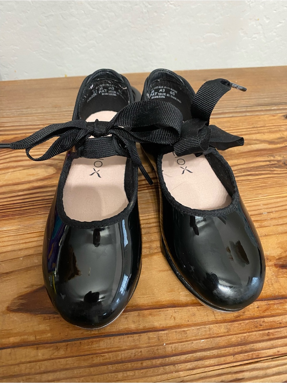 Kids Black Patent Tap Shoes with Bow